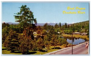 c1950's Deschutes River, Snow Capped 3 Sisters Mountain Bend Oregon OR Postcard 