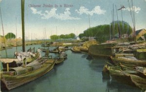 china, Chinese Junks in a River (1920s) Postcard