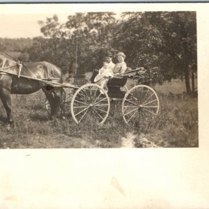 c1910s Family in Horse Carriage RPPC Cute Baby Girl & Parents Real Photo PC A139