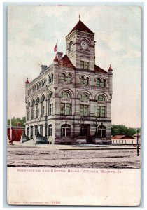 c1905 Post Office Custom House Building Tower Clock Council Bluffs IA Postcard