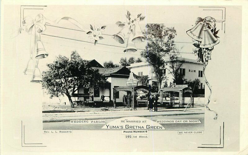 Arizona 1940s Yuma's Gretna Green Wedding Parlor RPPC Photo Postcard 7503