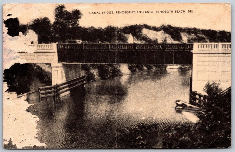 Vtg Rehoboth Beach Delaware DE Canal Bridge Entrance 1930s View Old Postcard