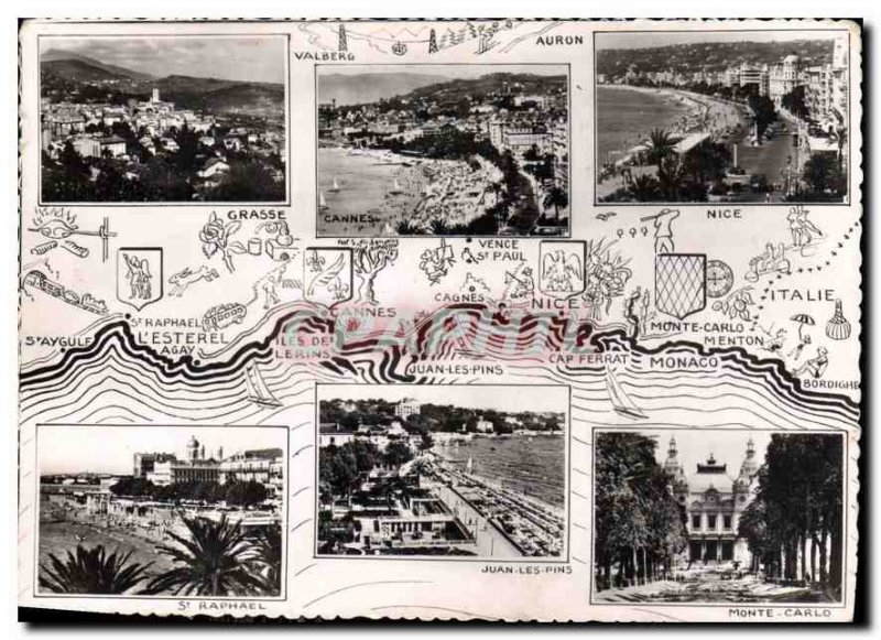 Modern Postcard The French Riviera Graphic illustrates the Cote de St Raphael...