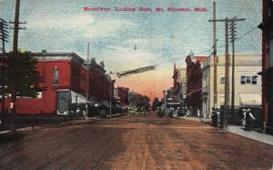 Postcard Broadway, looking East in Mt. Pleasant, Michigan~119079