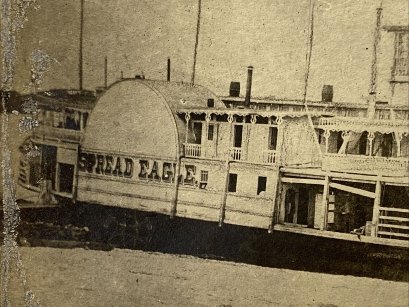 Vintage SPREAD EAGLE Steamboat at the Dock RPPC Steamer Postcard