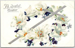 A Joyful Easter Tuck Lily Wreath Holy Cross Greetings Postcard