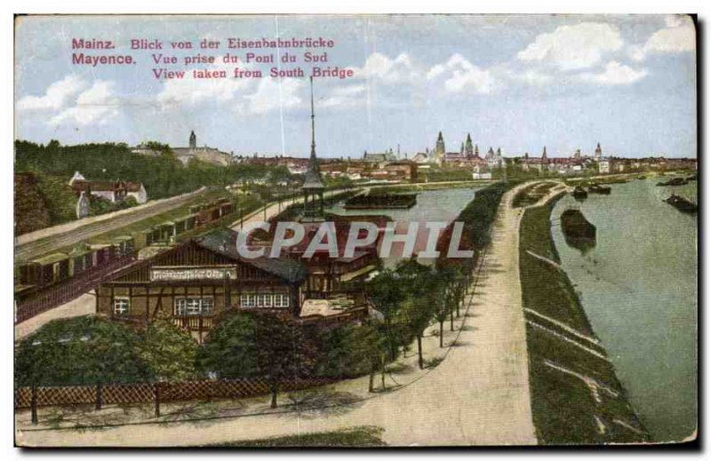 Old Postcard Mainz Blick von der Eisenbahnbrücke