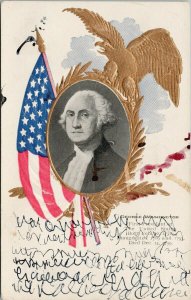 George Washington Patriotic Embossed Eagle USA Flag Postcard G47 *as is