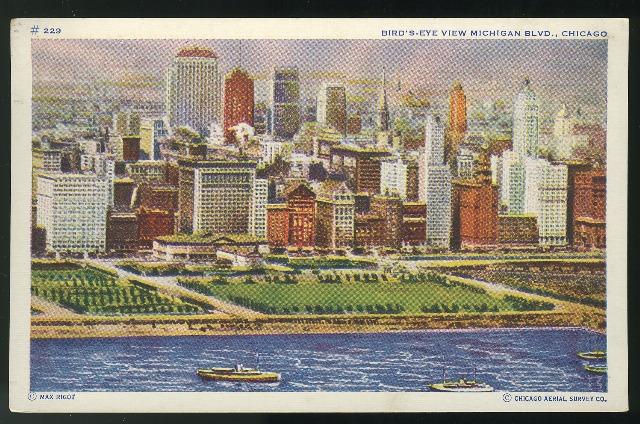 2 Aerial views Chicago IL City of Towers Michigan Blvd Vintage Postcards