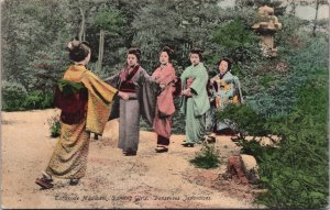 Japan Dancing Girls Geishas Colored Vintage Postcard C113