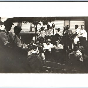 c1910s Group Young Men RPPC Guy Friends Cool Smoking Newsboy Cap Real Photo A261