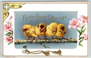 Art Deco EASTER PEACE OFFERINGS Embossed Flowers & Chick Embossed 1910s Postcard