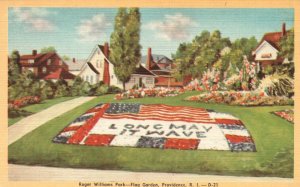 Vintage Postcard 1930's Roger Williams Park Flag Garden Providence Rhode Island
