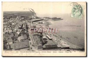 St Valery en Caux Old Postcard cliff d & # 39Aval thrown Casino Beach iS