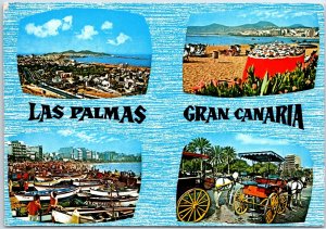 VINTAGE POSTCARD CONTINENTAL SIZE (4) VIEWS OF LAS PALMAS GRAND CANARY ISLANDS