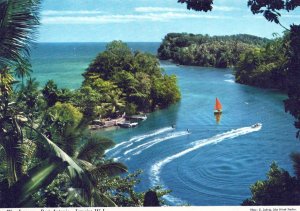 VINTAGE POSTCARD CONTINENTAL SIZE BLUE LAGOON PORT ANTONIO JAMAICA