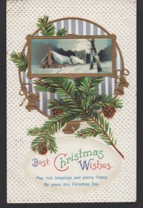 Best Christmas Wishes with Bells - Pine and cones and Country Scene pm1909 ~ DB