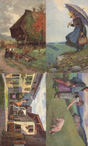 Fr Reiss Schwarzwalder German Lady Umbrella 4x Old Art Postcard s