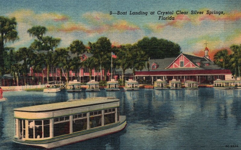 Boat Landing at Crystal Clear Silver Springs Florida FL Vintage Postcard