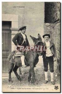 Old Postcard Donkey Pyrenees Road to Folklore city