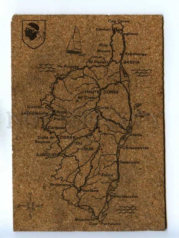 196001 FRANCE La CORSE Corsica MAP Vintage cork postcard