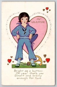 Valentine Greeting Cute Sailor Bright As A Button Postcard X24