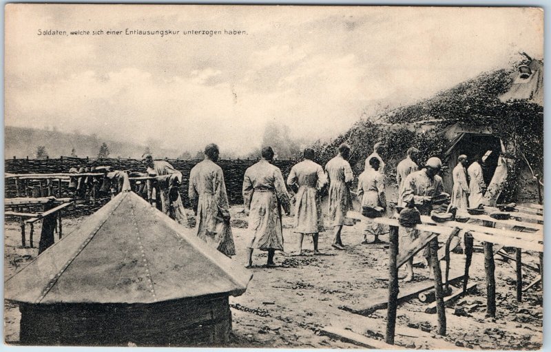 c1910s German Military Delousing Line Postcard WWI Soldier Medical Treatment A83