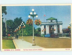 1950's FLOWER BASKETS BY CPR TRAIN STATION Victoria - Vancouver Island BC G2613