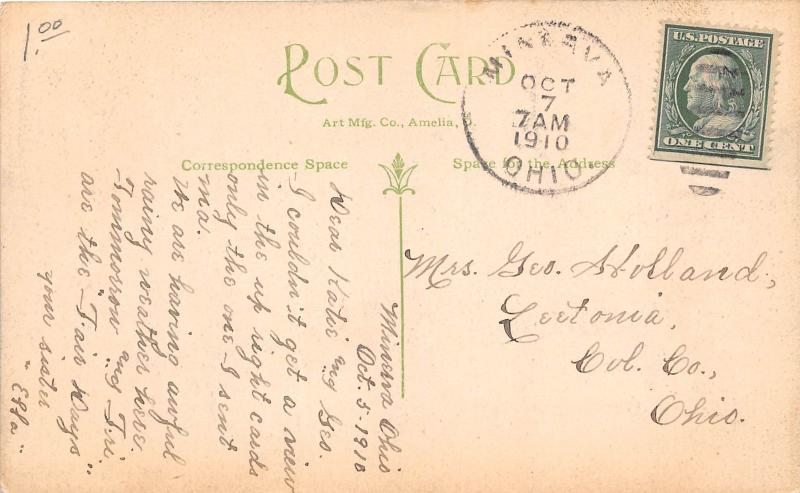 E74/Minerva Ohio Postal Carroll Co 1910 línea puente del Ferrocarril de calle 5 