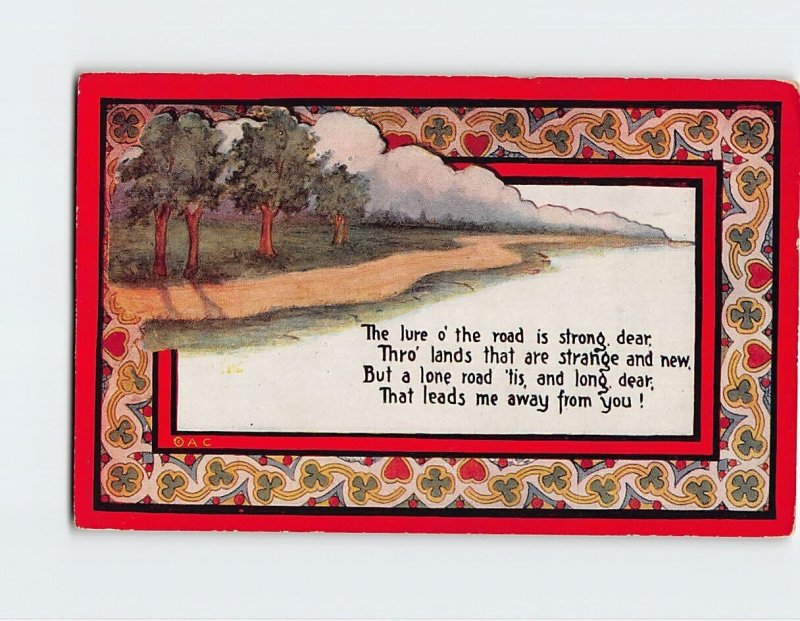 Postcard Greeting Card with Poem and Trail Trees Clouds Clover Hearts Art Print