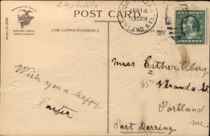 Easter Children Chick Egg Pussy Willow Embossed Vintage Postcard