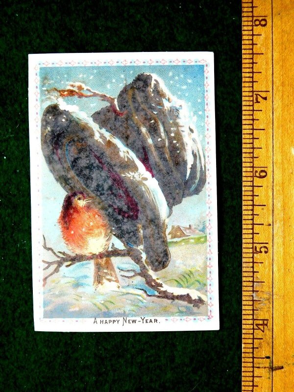 1870s-80s Bird Hiding Under Top Hat During Snow Storm New Years Trade Card F22