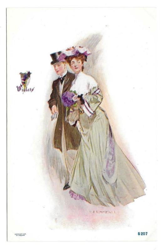 Romance Couple Violets Artist Signed JV McFall 