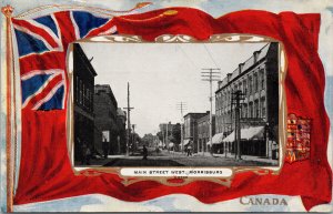 Maint Street West Morrisburg ON Ontario Patriotic Flag Postcard F33