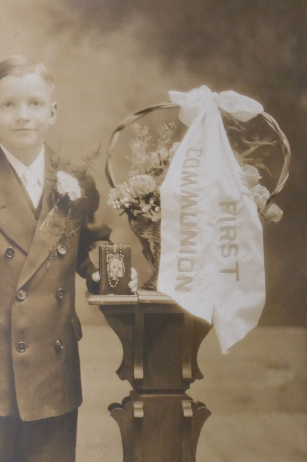 Vintage AZO RPPC Postcard Of A Boy's First Communion Scroll Ribbon ...