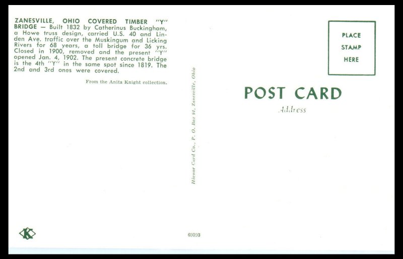 1940s Old Y Bridge Zanesville OH Postcard