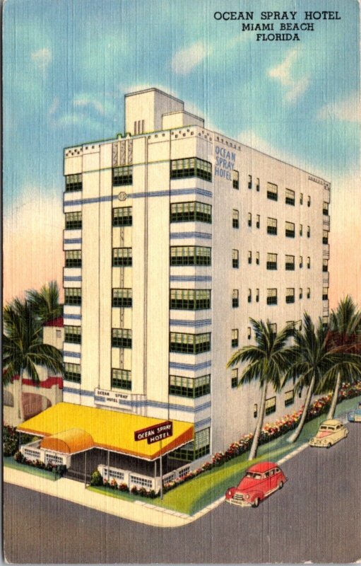 Linen Postcard Ocean Spray Hotel in Miami Beach, Florida