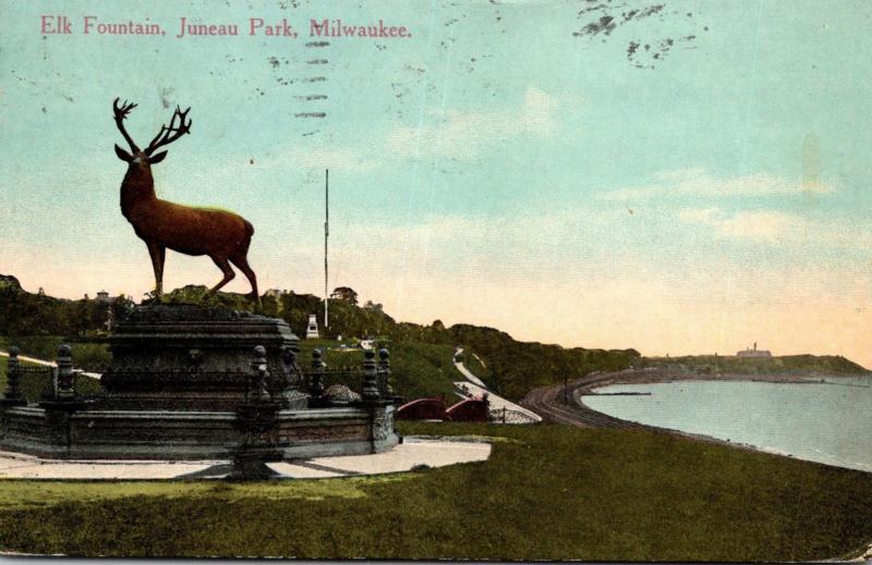 Wisconsin Milwaukee Juneau Park Elk Fountain 1913