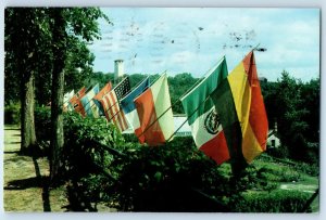 c1963 Green Lake Wisconsin WI Postcard American Baptist Assembly Flags Countries