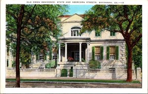 Vintage Georgia Postcard - Savannah - State and Abercorn Streets