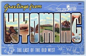 1948 GREETINGS FROM WYOMING LARGE LETTER VINTAGE LINEN CURT TEICH POSTCARD