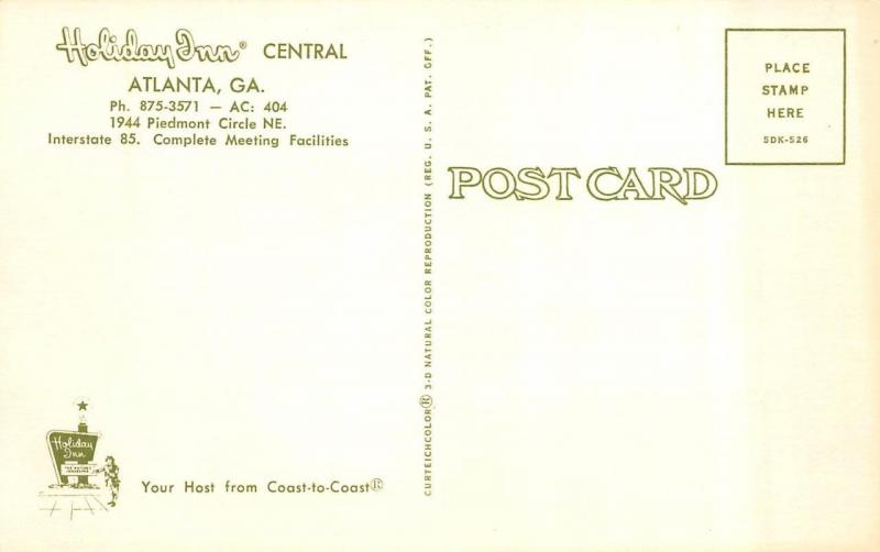 ATLANTA, GA Georgia    HOLIDAY INN CENTRAL    Roadside Artist's View Postcard