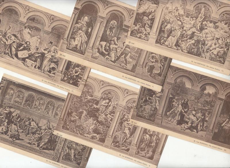 Lot 6 full set postcards  The seven Ravens  fairy tale by M. von Schwind