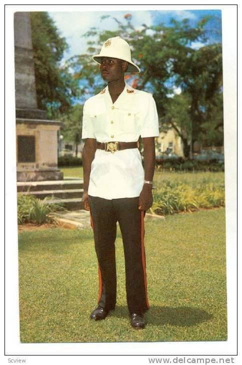 Nassau Policeman , white helmet and jacket, Bahamas, 40-60s