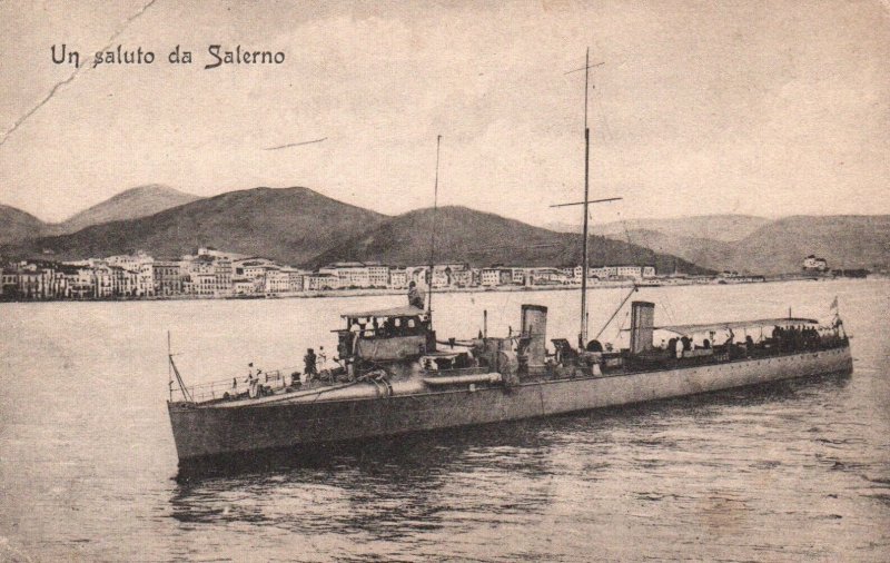 Postcard Italian Royal Navy Battleship 'Greetings from Salerno'