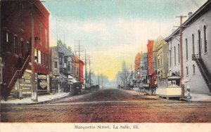 La Salle Illinois Marquette Street Storefronts Vintage Postcard U755
