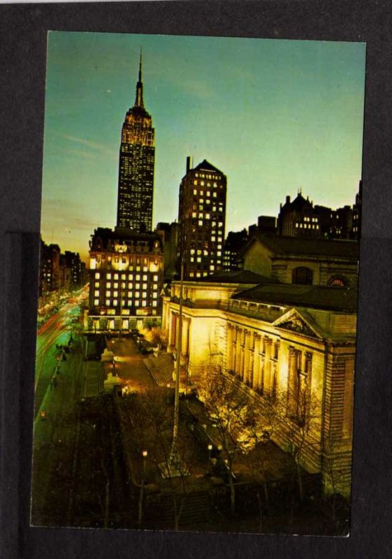 NY New York City Public Library Empire State Building Bldg Postcard