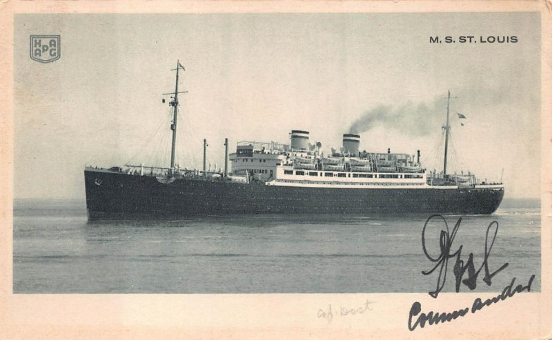 M.S. ST. LOUIS SHIP HAMBURG AMERICAN LINE GERMANY SIGNED SHIP CAPTAIN POSTCARD