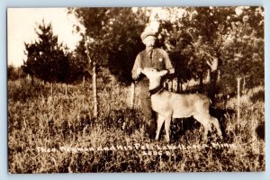 Lake Itasca Minnesota MN Postcard RPPC Photo Theo Wegman And His Pet c1910's