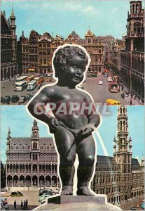 Postcard Modern Brussels Manneken Pis and views of the Grand